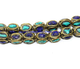 10 BEADS - Ethnic Nepalese Tibetan Handmade Inlay Brass, Turquoise, Lapis Beads - B3518-10