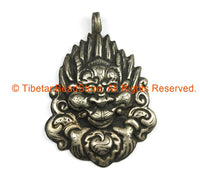 Ethnic Tribal Nepal Antique Look Repousse Tibetan Silver Temple Guardian Deity Chhepu Pendant - TibetanBeadStore Handmade Jewelry - WM7203