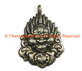 Ethnic Tribal Nepal Antique Look Repousse Tibetan Silver Temple Guardian Deity Chhepu Pendant - TibetanBeadStore Handmade Jewelry - WM7203