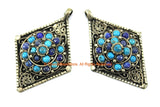 Tibetan Pendant Ethnic Filigree Diamond Kite-shape Nepal Tibetan Pendant with Lapis, Turquoise Bead Inlays - Handmade Jewelry - WM7711