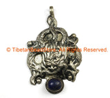 Ethnic Tribal Antique Look Repousse Tibetan Dragon Pendant with Lapis Inlay - TibetanBeadStore - Handmade - Unisex Jewelry - WM7226