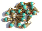 Small Ethnic Tibetan Turquoise Resin Charm Pendant with Brass Caps and Red Copal Accent - Turquoise Pendant - WM4008-1