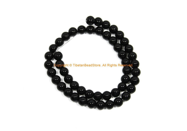 8mm Black Agate Beads - 1 STRAND - Round Black Agate Beads - 15 Inches Strand - Jewelry Making Bead Supplies - GM107