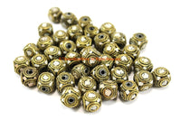 2 BEADS Tibetan Beads with Brass & White Howlite Inlays - Inlaid Box Cube Beads - Ethnic Nepal Tibetan Beads by TibetanBeadStore - B3330-2