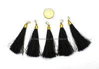 5 TASSELS Black Tassels with Gold Toned Brass Cap - Quality Boho Tassels Bag Tassels Earring Tassels - Craft Tassels - T218-5