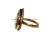 Handmade Tibetan Buddha Wisdom Eyes Design Ring with Turquoise, Coral Inlays - Ethnic Ring Boho Ring Nepal Ring Statement Ring- R323