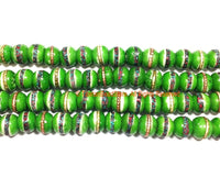 20 BEADS Light Green Bone Beads with Inlays - 8mm Tibetan Green Bone Beads with Turquoise, Coral, Metal Inlays - Ethnic Beads- LPB163-20