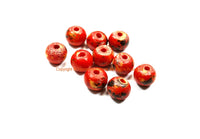 10 BEADS Red Black Tan Bone Beads 11mm x 9mm - Ethnic Red Black White Dyed Bone Beads Buffalo Bone Beads Tibetan Bead Store - B3229-10