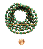 4 BEADS - Small Green JadeTibetan Beads with Repousse Brass Caps - Handmade Tibetan Beads, Pendants, Jewelry - TibetanBeadStore - B2488-4