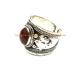AS IS Handmade Ethnic Adjustable Tibetan Ring with Stone Inlay Accent - Boho Ring Nepal Tibet Ring Statement Ring Tibetan Jewelry- R307B