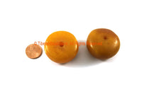 2 BEADS - BIG Tibetan Amber Copal Resin Beads - Ethnic Tribal Honey Amber Color Resin Beads - B3308-2 - TibetanBeadStore