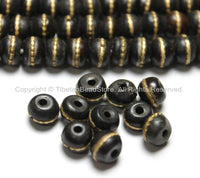 8 beads - Black Bone Mala Tibetan Prayer Beads with Brass Inlays - Tibetan Prayer Beads Mala Supplies - LPB88-8