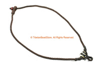 Dark Brown Woven Cord Necklace with Dzi Agate 4mm Cord 21" Necklace - Handmade Boho Surfer Jewelry Cord Choker - © TibetanBeadStore - BK37