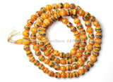 10mm size Tibetan Amber Copal Mala Prayer Beads with Turquoise, Coral, Brass & Copper Inlays - PB16