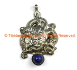 Ethnic Tribal Antique Look Repousse Tibetan Dragon Pendant with Lapis Inlay - TibetanBeadStore - Handmade - Unisex Jewelry - WM7220