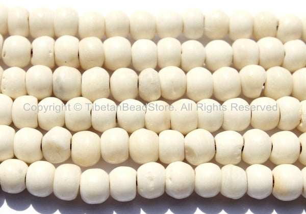 50 beads - Tibetan White Bone Beads - 6mm-7mm - Tibetan Beads - Mala Making Supplies - LPB78-50