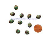 2 BEADS Tibetan Bicone Shape Brass Beads with Lapis, Turquoise Inlays - TibetanBeadStore Brass Inlay Beads- Tibetan Beads - B3520-2