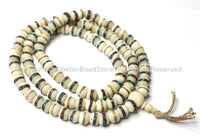 10mm Tibetan White Bone Mala Prayer Beads with Turquoise & Coral Inlays- Tibetan White Bone Mala Beads - PB12