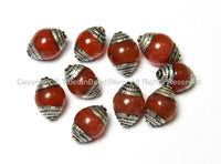 10 BEADS - Tibetan Carnelian Bead with Tibetan Silver Caps - Ethnic Beads - TibetanBeadStore - Tibetan Beads, Pendants, Jewelry - B1014-10