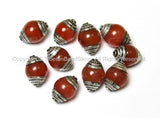 10 BEADS - Tibetan Carnelian Bead with Tibetan Silver Caps - Ethnic Beads - TibetanBeadStore - Tibetan Beads, Pendants, Jewelry - B1014-10