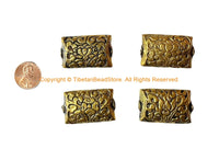 4 BEADS - Tibetan Carved Rectangle Brass Beads with Repousse Floral Details - Tibetan Jewelry Supplies - Tibetan Beads - B1372B-4