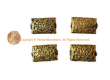 4 BEADS - Tibetan Carved Rectangle Brass Beads with Repousse Floral Details - Tibetan Jewelry Supplies - Tibetan Beads - B1372B-4
