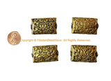 4 BEADS - Tibetan Carved Rectangle Brass Beads with Repousse Floral Details - Tibetan Jewelry Supplies - Tibetan Beads - B1372B-4