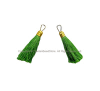 2 TASSELS Green Tassels with Gold Toned Brass Caps - Quality Tassels Boho Tassels Earring Tassels - Craft Tassels - T213-2