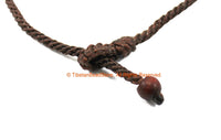 Dark Brown Woven Cord Necklace with Dzi Agate 4mm Cord 21" Necklace - Handmade Boho Surfer Jewelry Cord Choker - © TibetanBeadStore - BK37