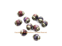 10 BEADS Small Purple Agate Beads with Tibetan Silver Caps - Tibetan Beads Gemstone Beads - Handmade Beads - TibetanBeadStore - B3410-10