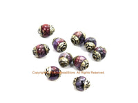 2 BEADS Small Purple Agate Beads with Tibetan Silver Caps - Tibetan Beads Gemstone Beads - Handmade Beads - TibetanBeadStore - B3410-2