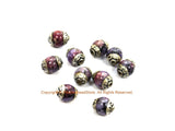 2 BEADS Small Purple Agate Beads with Tibetan Silver Caps - Tibetan Beads Gemstone Beads - Handmade Beads - TibetanBeadStore - B3410-2