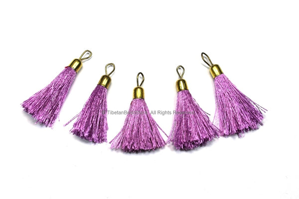5 TASSELS Light Purple Silk Tassels with Gold Toned Brass Caps - Quality Tassels Boho Tassels Earring Tassels - Craft Tassels - T209-5
