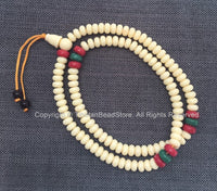 Tibetan White Resin Mala Prayer Beads - 108 Beads with Coral, Turquoise Colored Spacers - Rosary Mala Prayer Bead Supplies - PB210