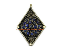 Ethnic Filigree Diamond Kite-shape Nepal Tibetan Pendant with Lapis Bead Inlays - Ethnic Handmade Jewelry Filigree Pendant - WM7704