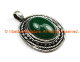 Nepal Tibetan Pendant with Green Onyx Gemstone Inlay - Handmade Nepal Tibetan Ethnic Jewelry - TibetanBeadStore - WM7241