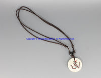 Tibetan OM Mantra Bone Pendant on Adjustable Cord - OHM Aum Om - Ethnic Tribal Handmade Unisex Boho Jewelry - WM7936
