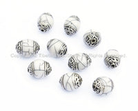10 beads - Tibetan White Crackle Resin Beads with Tibetan Silver Caps - Tibetan Beads Pendants Jewelry - TibetanBeadStore - B901-10