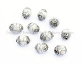 10 beads - Tibetan White Crackle Resin Beads with Tibetan Silver Caps - Tibetan Beads Pendants Jewelry - TibetanBeadStore - B901-10