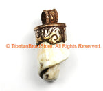 Tibetan Twisted Spiral Solid Naga Conch Shell Pendant with Handcarved Repousse Copper Cap- Boho Ethnic Tribal Tibetan Amulet- WM7197