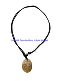 Buddha Eyes Wisdom Eyes Design Carved Bone Pendant Necklace on Adjustable Cord - Handmade Boho Yoga Jewelry - HC166AK