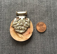 Ethnic Tribal Naga Conch Shell Tibetan Pendant with Repousse Lotus Floral Design Bail - One of a Kind Ethnic Tribal Pendant - WM7348E