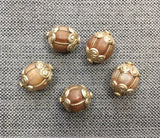 2 BEADS Ethnic Tibetan Carnelian Beads with Repousse Metal Caps & Wires - Melon Cut Carnelian Beads - Tibetan Focal Beads - B3352-2