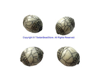 2 BEADS - BIG Tibetan White Crackle Resin Beads With Tibetan Silver Caps - Tibetan Beads - Ethnic Beads - B700B-2