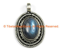 Nepal Tibetan Pendant with Labradorite Gemstone Inlay - Handmade Nepal Tibetan Ethnic Jewelry - TibetanBeadStore - WM7251