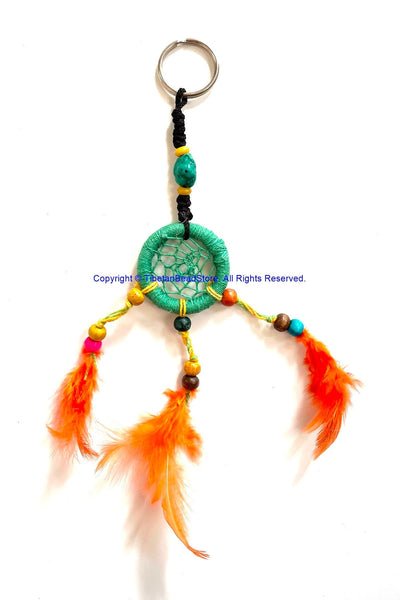 Handmade Dreamcatcher Beaded Charm Keyring Keychain with Colorful Feathers - HC167A11