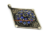 Ethnic Filigree Diamond Kite-shape Nepal Tibetan Pendant with Lapis Bead Inlays - Ethnic Handmade Jewelry Filigree Pendant - WM7704