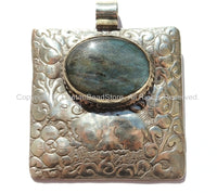 OOAK Tibetan Tribal Style Labradorite Pendant with Repousse Animal & Floral Details - Tibetan Pendant Jewelry - WM5623