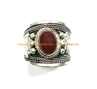 Handmade Ethnic Adjustable Tibetan Ring with Stone Inlay Accent - Boho Ring Nepal Tibet Ring Statement Ring Tibetan Jewelry- R307
