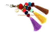Luxury Tassels Ethnic Tribal Handmade Multi-colored Pom Pom Tassels with Spring Clip - Quality Boho Bag Long Tassels - Silk Tassels - BK26A